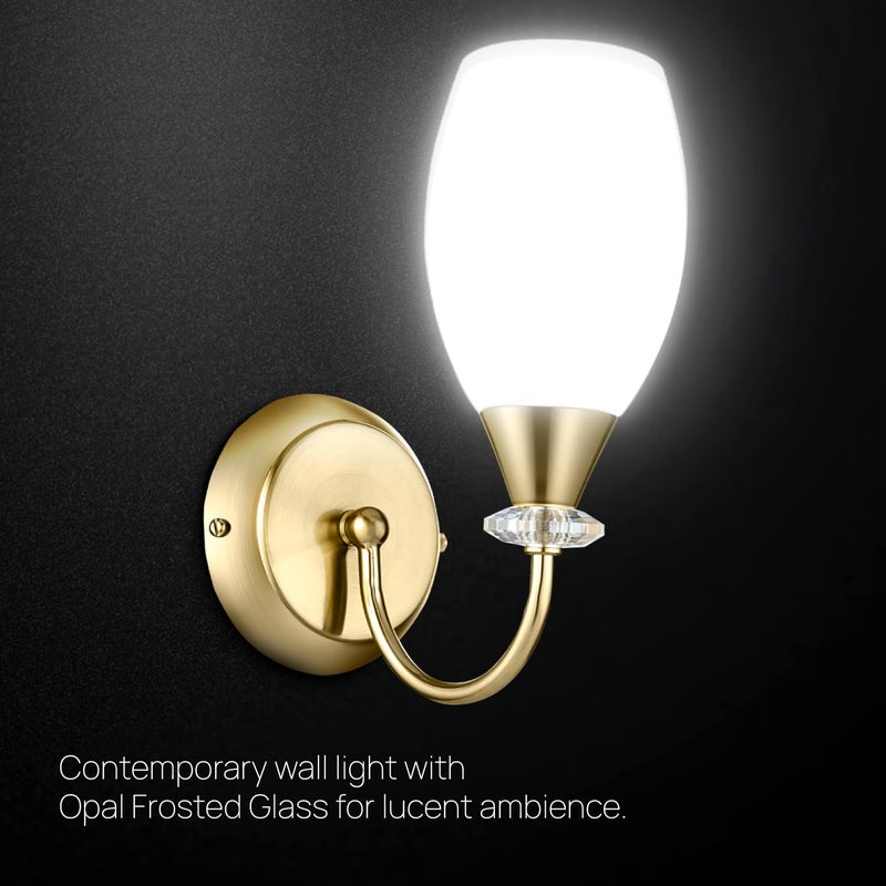 wipro BeuHome Single Wall Light BW06 | Premium Indoor Decorative Light with White Frosted Glass | Contemporary Sleek Design | Surface Mounted Classic Wall Light | E27 (1H, Brush Bronze) - Image 4