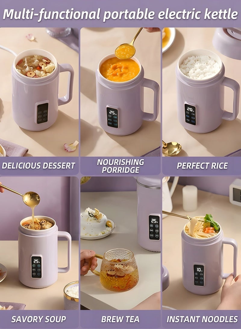 Beauenty Portable Electric Pot,Mini Electric Kettle - Portable Travel Tea Kettle with Temperature & Time Control,Non-stick 28oz Travel Electric Hot Pot for Cooking Dorm Room(Purple) - Image 3