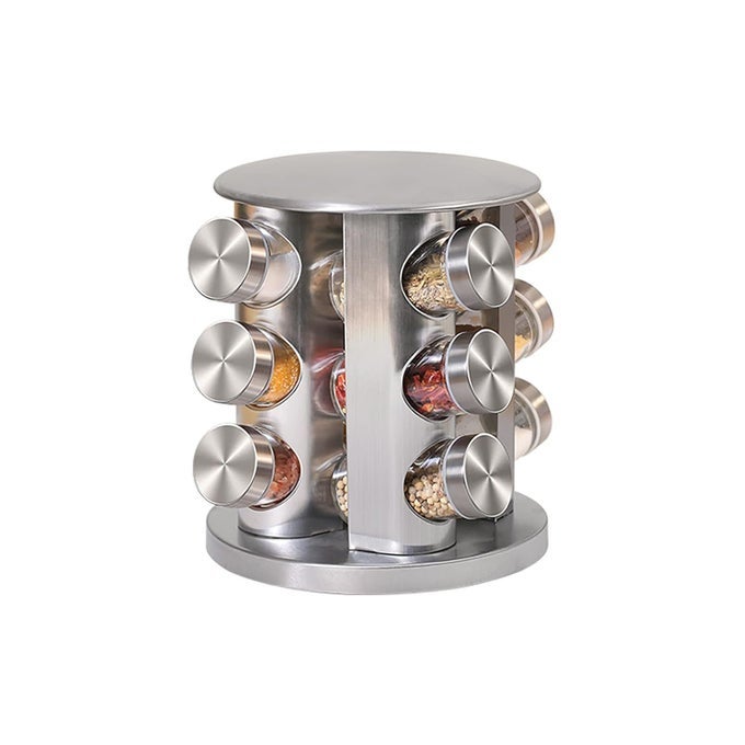 ROTATING SPICE RACK ORGANIZER REVOLVING TOWER FOR KITCHEN COUNTERTOP SPICES STORAGE SPICE CONTAINER SET SPICE RACK SET FOR KITCHEN SEASONING JAR 12 JAR STAINLESS STEEL TIERED SHELF
