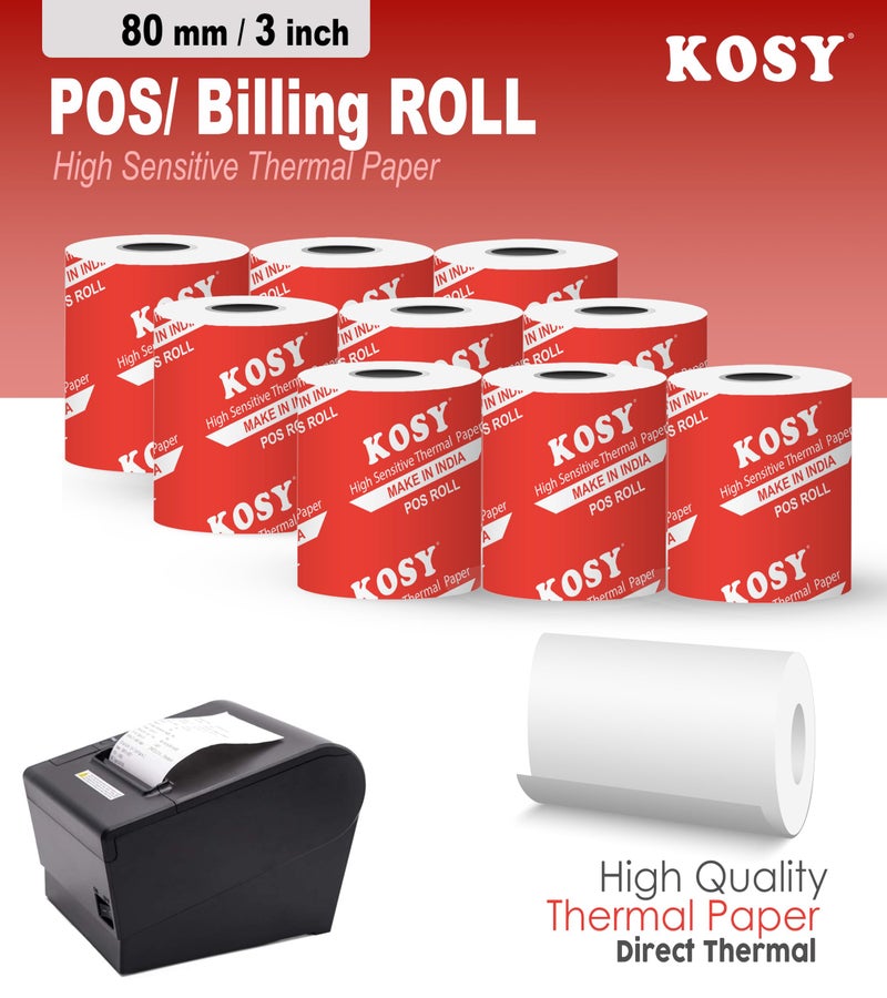 KOSY Thermal Paper Rolls for POS Machine 3 Inch 80mm BPA Free White Receipt Paper for Billing Counters Retail Stores Hotels and POS Systems Smooth Feed Pack of 9 - Image 2