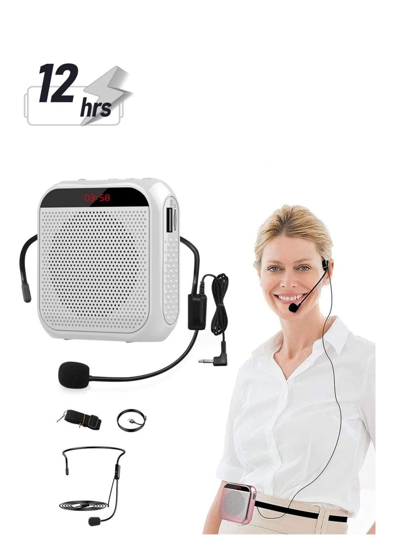 Generic - Voice Amplifier with Wired Microphone Headset, Portable Rechargeable PA System Speaker Personal Microphone Speech Amplifier, Loudspeaker for Teachers, Tour Guides/Coaches Metting/Yoga/Fitness (White) - Image 1