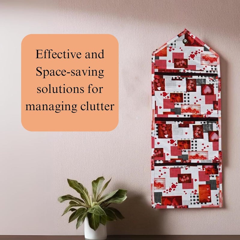 Kuber Industries Wall Hanging Closet Organizer for Wardrobe with 3 Pockets Zip Letter Holder Socks Tie Storage Pouches Dil Design White - Image 4