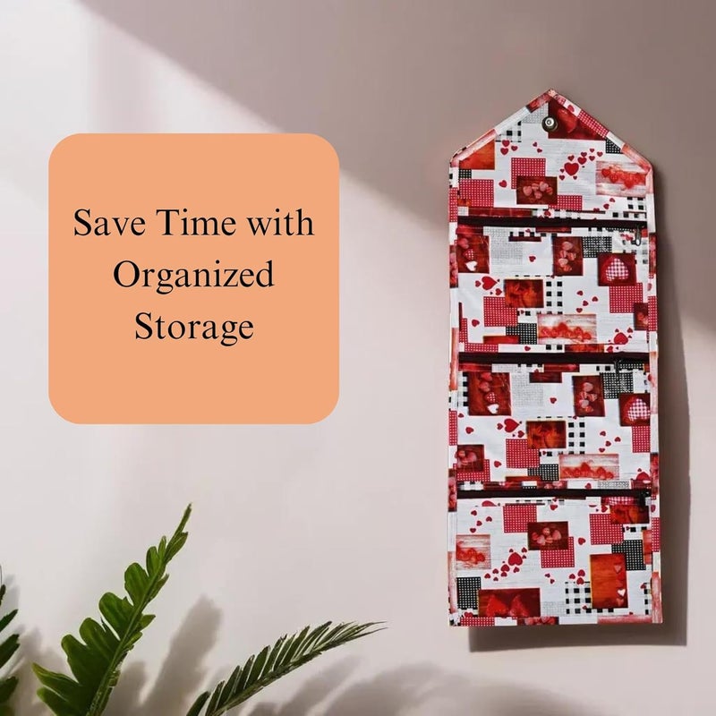 Kuber Industries Wall Hanging Closet Organizer for Wardrobe with 3 Pockets Zip Letter Holder Socks Tie Storage Pouches Dil Design White - Image 2