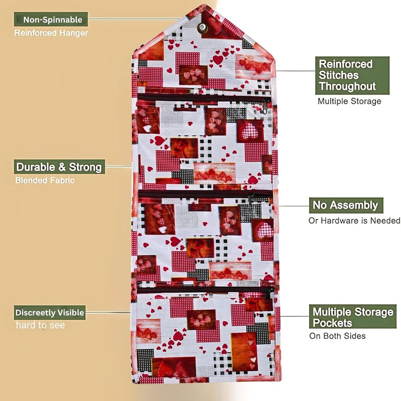 Kuber Industries Wall Hanging Closet Organizer for Wardrobe with 3 Pockets Zip Letter Holder Socks Tie Storage Pouches Dil Design White - Image 5