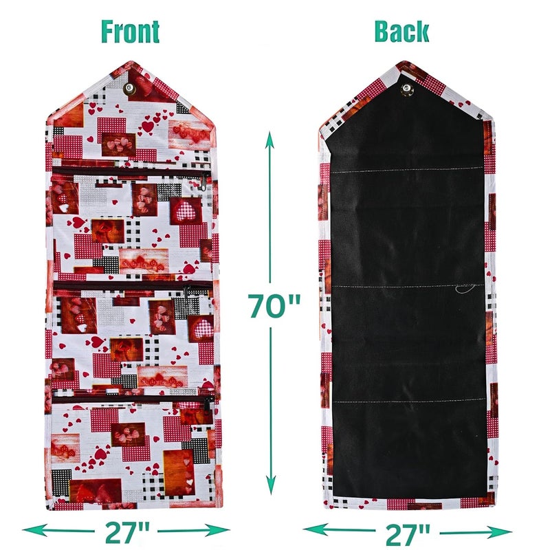 Kuber Industries Wall Hanging Closet Organizer for Wardrobe with 3 Pockets Zip Letter Holder Socks Tie Storage Pouches Dil Design White - Image 3