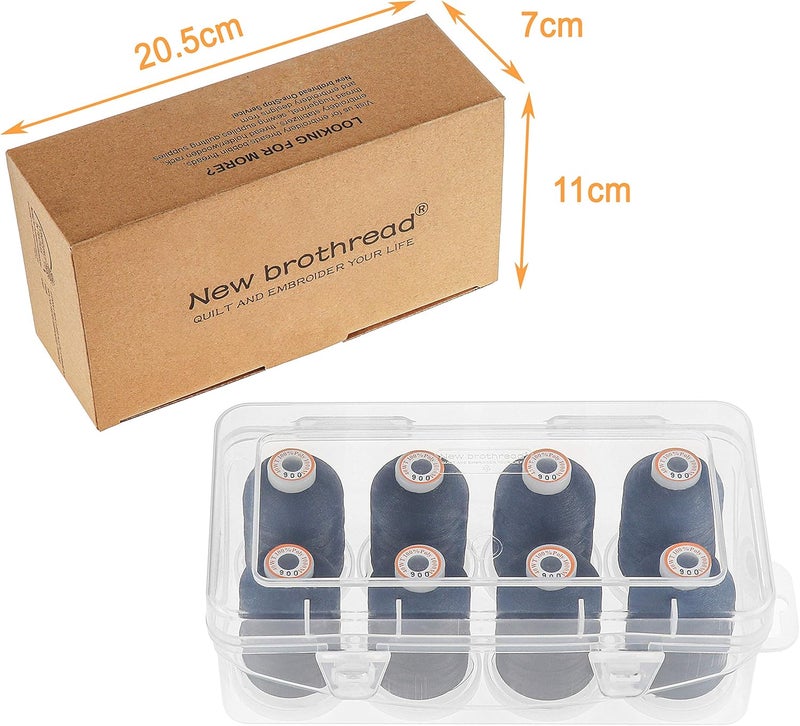 New brothread Polyester Embroidery Machine Thread 1000m Each with Clear Plastic Storage Box for Embroidery & Quilting - 8xBlack - Image 2