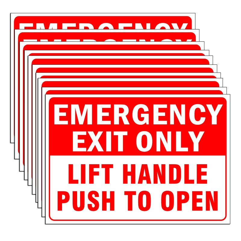 Emergency Exit Only Lift Handle Push to Open 10 Pack School Bus Decal Sticker 10 x 7 Inch Self Adhesive 5 Mil Vinyl Laminated for Ultimate Protection Durability Self Adhesive Decal UV ProtectedA