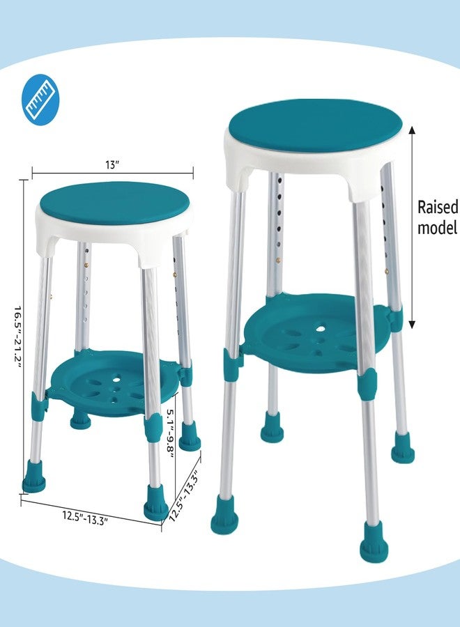 KSITEX Shower Stool Chair for Inside Shower, Upgrade Small Corner Plastic Stool for Seniors Adult, 360° Swivel Shower Seat Stool for Bathroom, 6-Level Adjustable Height Bath Chair with Shelf (Green) - Image 2