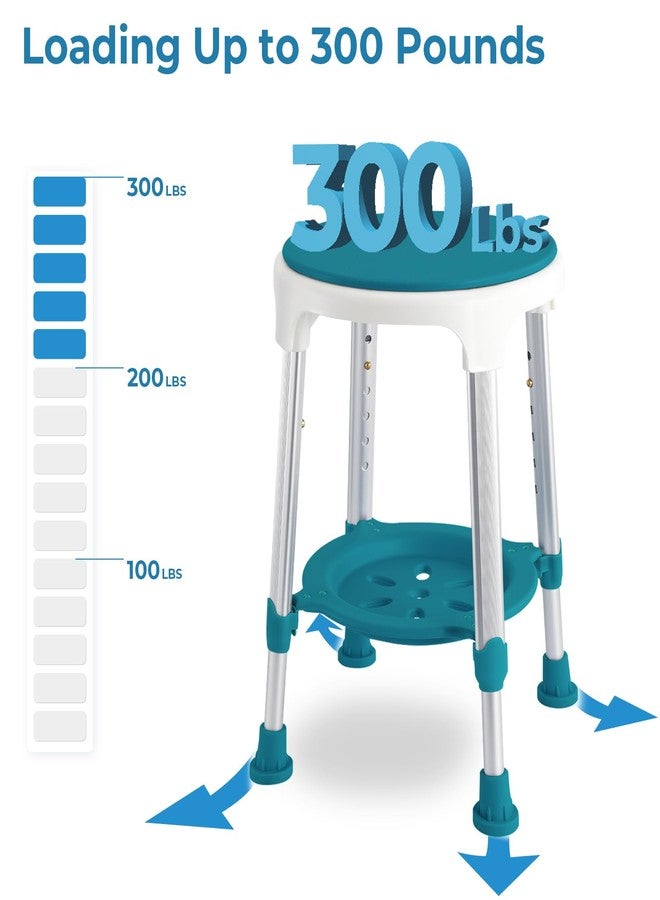 KSITEX Shower Stool Chair for Inside Shower, Upgrade Small Corner Plastic Stool for Seniors Adult, 360° Swivel Shower Seat Stool for Bathroom, 6-Level Adjustable Height Bath Chair with Shelf (Green) - Image 4