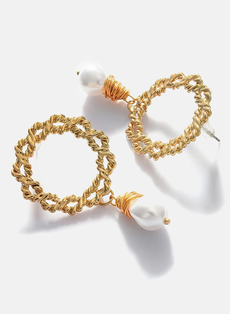 SOHI White Pearl Beaded Contemporary Artificial Drop Earring Jewellery