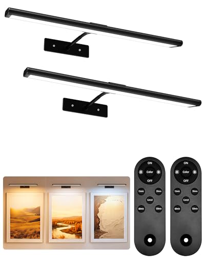 EZVALO Picture Light for Wall 16 Black Rechargeable 4800mAh Battery Lights Wireless Remote Dimmable Magnetic LED Art Painting Light with 3 Color Temperatures Display for Gallery Living Room2P - Image 1