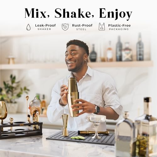 BARE BARREL® Mixology Bartender Kit Bar Set | 16-Piece Cocktail Shaker Set | Martini Barware Mixing Tools for Home Bartending | Incl. 35 Recipe Cards | Gift Set (28oz Boston Shaker, Gold/Black) - Image 3