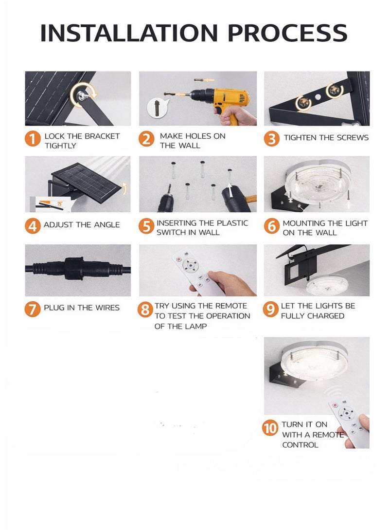 مودي مصباح سقف شمسي بقدرة 30 واط مع بطارية 24 أمبير/ساعة، سلك تمديد بطول 5 أمتار وجهاز تحكم عن بعد، 3 أوضاع إضاءة، لوحة أحادية البلورة، احتياطي طاقة يصل إلى 12 ساعة، مصباح LED داخلي/خارجي - Image 3