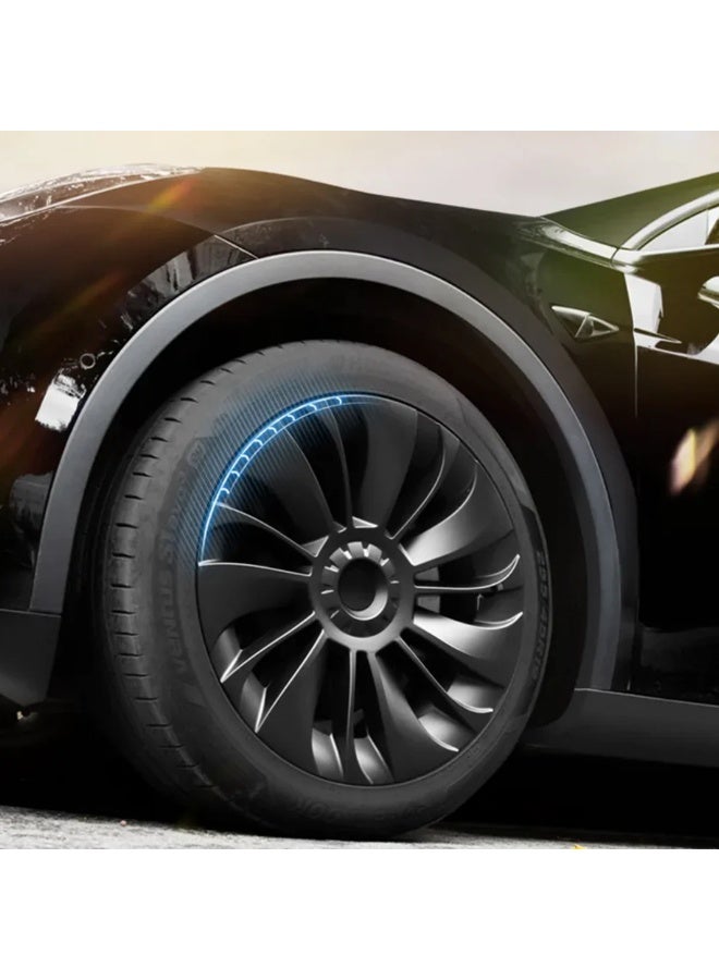 HPS Tesla Model Y 19-Inch Wheel Covers – Glossy Black Matte Finish | Set of 4 ABS Hubcaps for Gemini Wheels  - Image 5