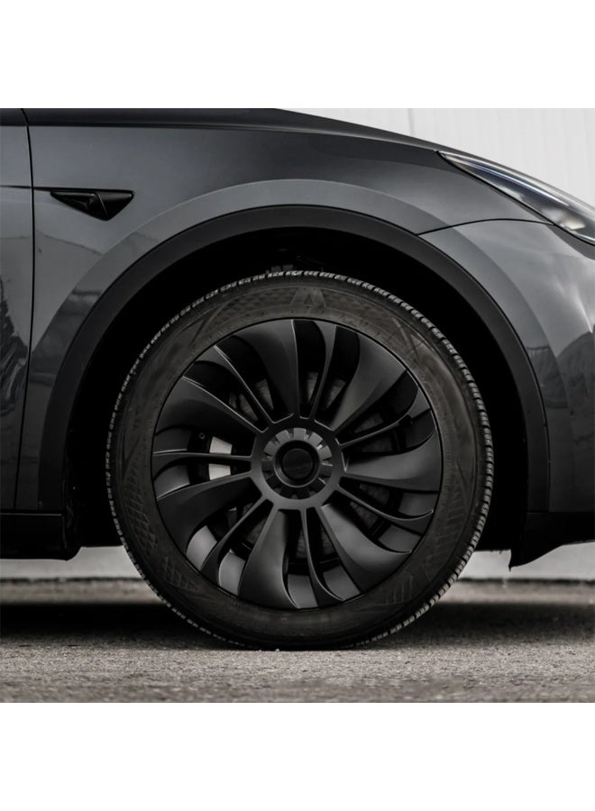 HPS Tesla Model Y 19-Inch Wheel Covers – Glossy Black Matte Finish | Set of 4 ABS Hubcaps for Gemini Wheels  - Image 3