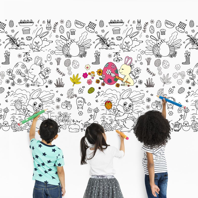 Tbsone Spring Easter Coloring Tablecloth for Kids: 72x30 Inch Activity Poster Crafts, Classroom Game, Spring and Easter Paper Table Cloth & Cover, Bunny & Egg Tablecloth Banner Party Supplies Decoration - Image 5