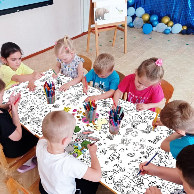 Tbsone Spring Easter Coloring Tablecloth for Kids: 72x30 Inch Activity Poster Crafts, Classroom Game, Spring and Easter Paper Table Cloth & Cover, Bunny & Egg Tablecloth Banner Party Supplies Decoration - Image 4