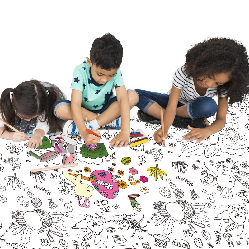 Tbsone Spring Easter Coloring Tablecloth for Kids: 72x30 Inch Activity Poster Crafts, Classroom Game, Spring and Easter Paper Table Cloth & Cover, Bunny & Egg Tablecloth Banner Party Supplies Decoration - Image 3