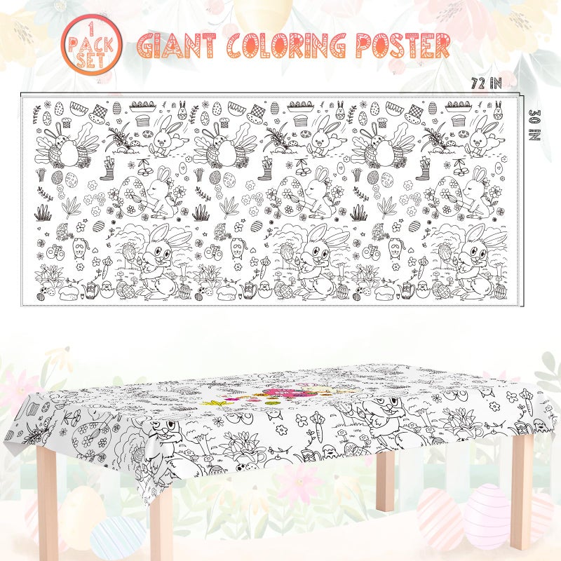 Tbsone Spring Easter Coloring Tablecloth for Kids: 72x30 Inch Activity Poster Crafts, Classroom Game, Spring and Easter Paper Table Cloth & Cover, Bunny & Egg Tablecloth Banner Party Supplies Decoration - Image 2