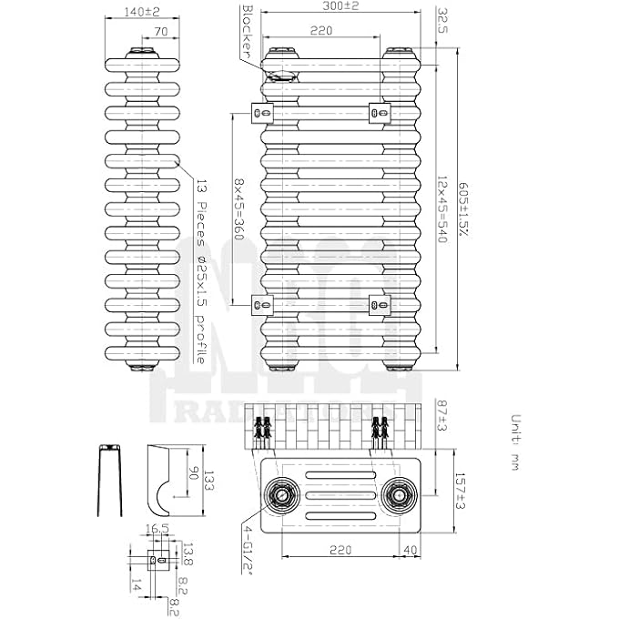 NRG TRADITIONAL RADIATOR ANTHRACITE CAST IRON 4 COLUMN HORIZONTAL CENTRAL HEATING BATHROOM RADIATORS 300X605MM - Image 2