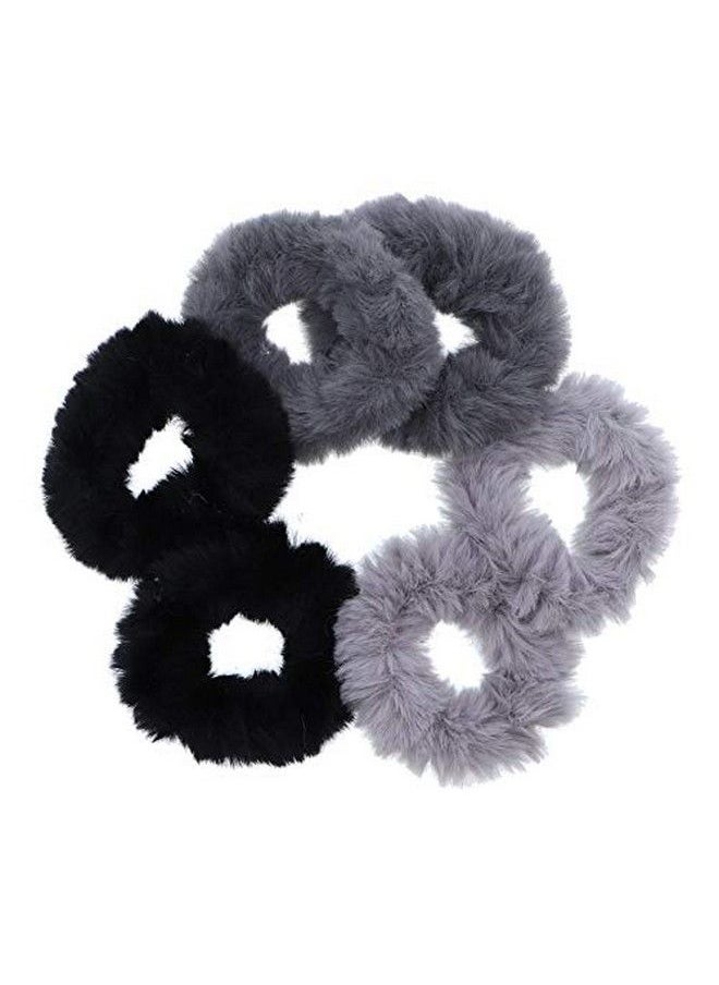 Motique Accessories Small Faux Fur Scrunes Hair Tie Set Of 6 Black & Greys  - Image 2