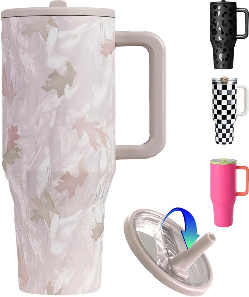 Tumbler with Folding Straw and Handle, Water Bottle Coffee Cup Travel Mug for Cold or Hot Drinks, Double Wall Stainless Steel Vacuum Insulated Tumbler (Camo, 890 ml) - Image 1