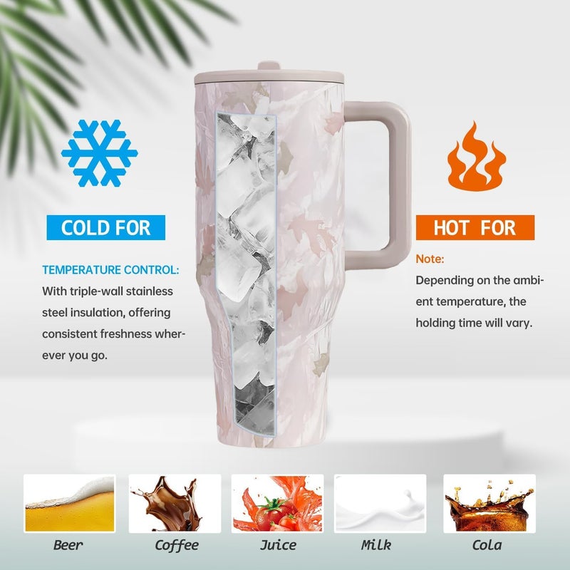 Tumbler with Folding Straw and Handle, Water Bottle Coffee Cup Travel Mug for Cold or Hot Drinks, Double Wall Stainless Steel Vacuum Insulated Tumbler (Camo, 890 ml) - Image 4