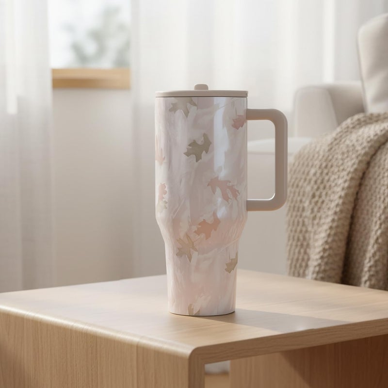 Tumbler with Folding Straw and Handle, Water Bottle Coffee Cup Travel Mug for Cold or Hot Drinks, Double Wall Stainless Steel Vacuum Insulated Tumbler (Camo, 890 ml) - Image 2