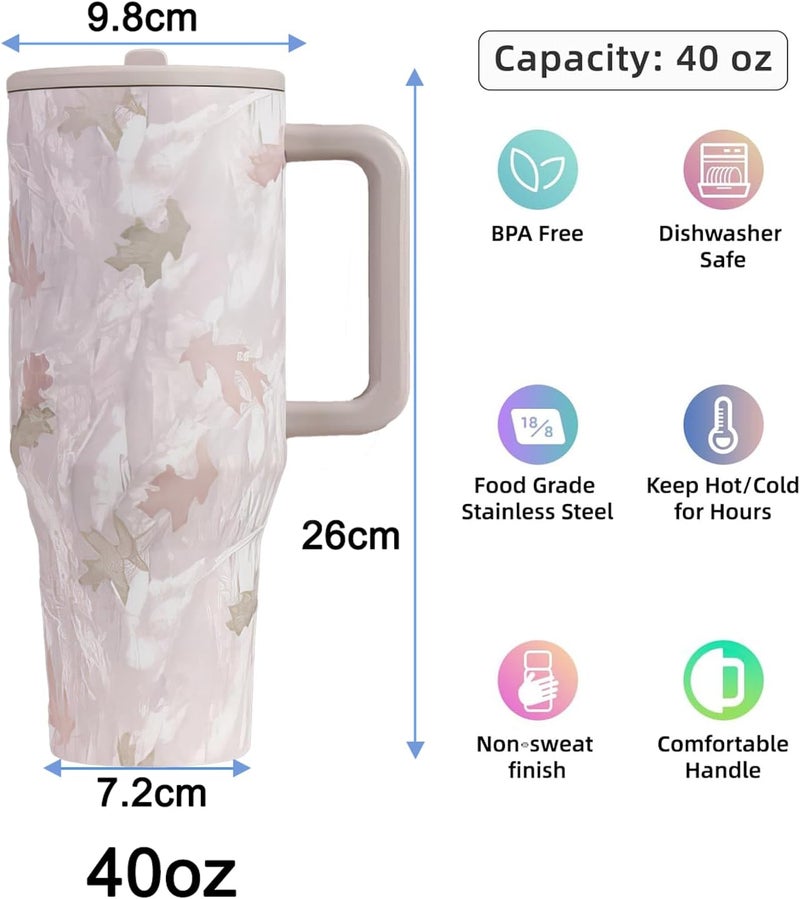 Tumbler with Folding Straw and Handle, Water Bottle Coffee Cup Travel Mug for Cold or Hot Drinks, Double Wall Stainless Steel Vacuum Insulated Tumbler (Camo, 890 ml) - Image 3