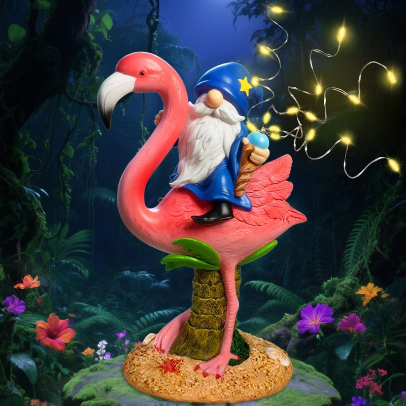 Miggley Funny Flamingo Gnome Solar Garden Statue with LED Light - Outdoor Yard Lawn Patio Decor - Great Birthday Housewarming Gift for Women, Mom, Grandma - Image 1