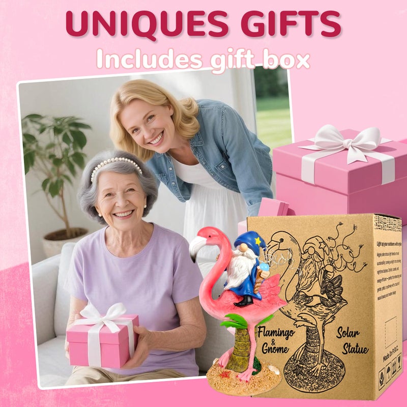 Miggley Funny Flamingo Gnome Solar Garden Statue with LED Light - Outdoor Yard Lawn Patio Decor - Great Birthday Housewarming Gift for Women, Mom, Grandma - Image 4