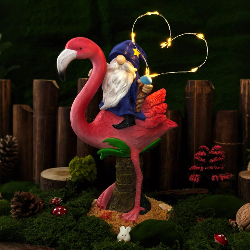 Miggley Funny Flamingo Gnome Solar Garden Statue with LED Light - Outdoor Yard Lawn Patio Decor - Great Birthday Housewarming Gift for Women, Mom, Grandma - Image 5