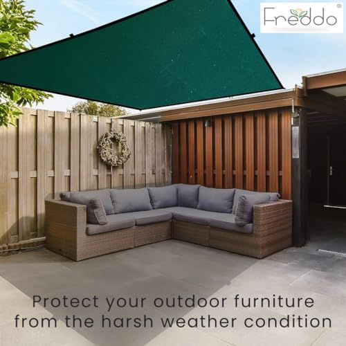 FREDDO HDPE Fabric Polyester Webbing Sun Shade Sails 85-90% Protection from Sun & UV Rays Ideal for Car Parking, Outdoor Garden, Balcony, Patio, Dark Green Color, 9.5 ft x 5 ft, Pack of 1 Pc - Image 4