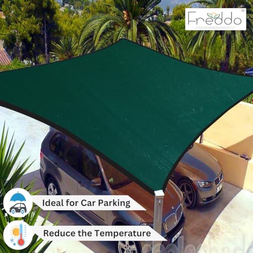 FREDDO HDPE Fabric Polyester Webbing Sun Shade Sails 85-90% Protection from Sun & UV Rays Ideal for Car Parking, Outdoor Garden, Balcony, Patio, Dark Green Color, 9.5 ft x 5 ft, Pack of 1 Pc - Image 5