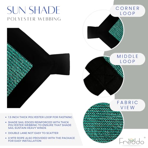 FREDDO HDPE Fabric Polyester Webbing Sun Shade Sails 85-90% Protection from Sun & UV Rays Ideal for Car Parking, Outdoor Garden, Balcony, Patio, Dark Green Color, 9.5 ft x 5 ft, Pack of 1 Pc - Image 2
