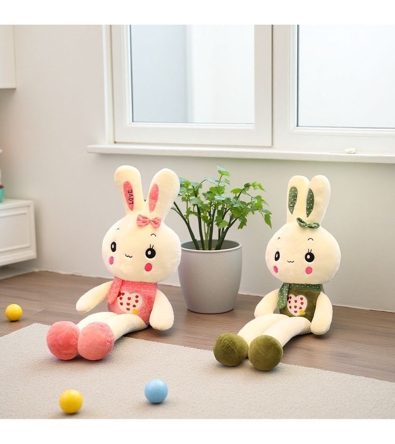 Pink Long Legged Heart Bunny Plush Toy Pillow Soft Stuffed Animal Easter Gift - Image 1