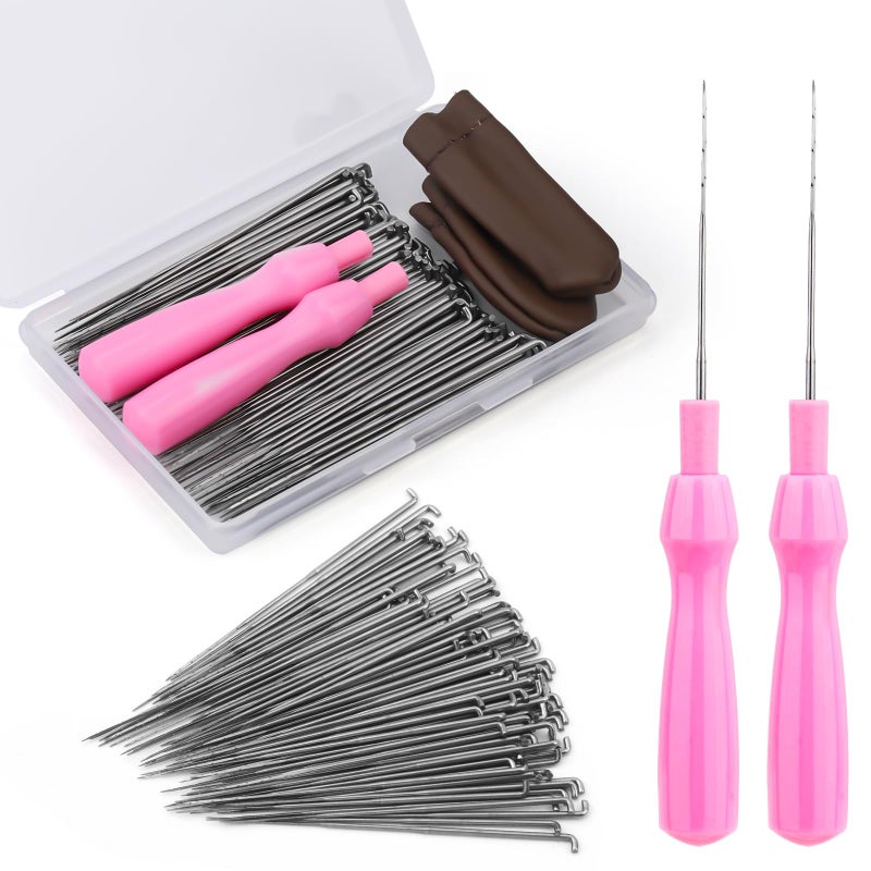 QMNNMA Needle Felting Needles, 100Pcs Wool Felting Needles, Needle Felting Tools Set with 2 Single Wooden Handle Storage Box Fingercots for Wool Projects(M) - Image 1