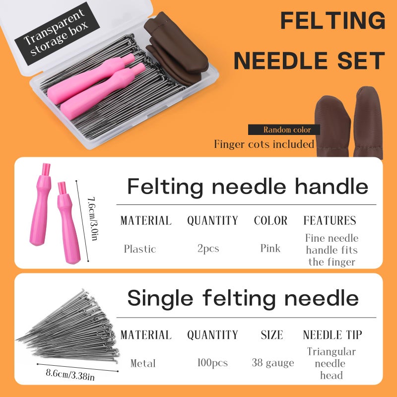QMNNMA Needle Felting Needles, 100Pcs Wool Felting Needles, Needle Felting Tools Set with 2 Single Wooden Handle Storage Box Fingercots for Wool Projects(M) - Image 2