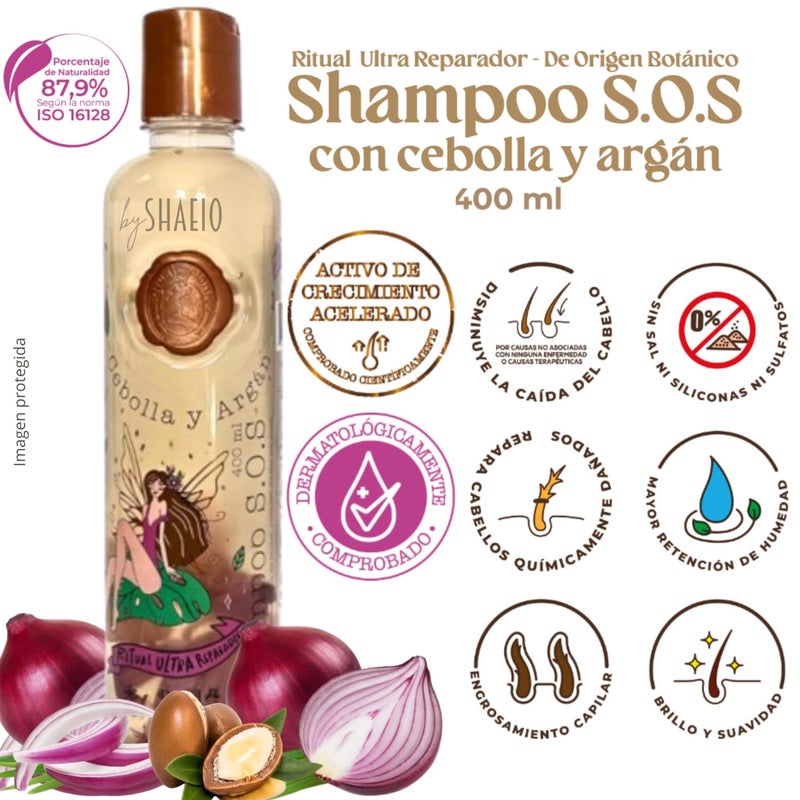 SHAEIO RITUALBOTANICO | Kit 3 Crecimiento Acelerado Ultra Reparador S.O.S: Shampoo de Cebolla, Mascarilla Hidratante para el Cabello, Acondicionador Intensivo PLEX (+Obsequio) - Image 2