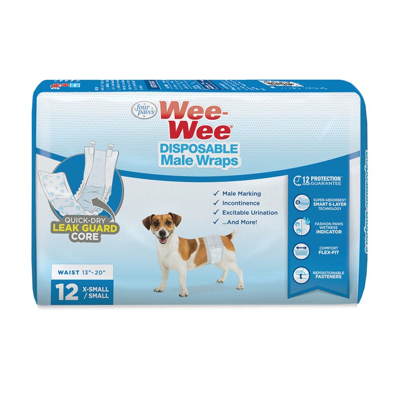 Four Paws Wee-Wee Super Absorbent Disposable Adjustable Dog Potty Training Male Wraps Diapers, Leak-Proof Protection for Puppies and Small Dogs, Extra Small, 12 Count - Image 2