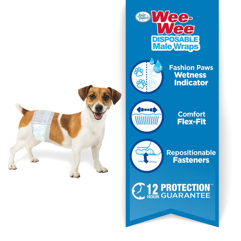 Four Paws Wee-Wee Super Absorbent Disposable Adjustable Dog Potty Training Male Wraps Diapers, Leak-Proof Protection for Puppies and Small Dogs, Extra Small, 12 Count - Image 5