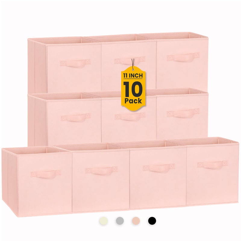 Criusia Storage Cubes 11 Inch Cube Storage Bins for Shelves Closet Bedroom Baby Nursery  10 Pack Collapsible Storage Baskets with Handles  Fabric Bins for Organizing Clothes Blanket Toys Pink
