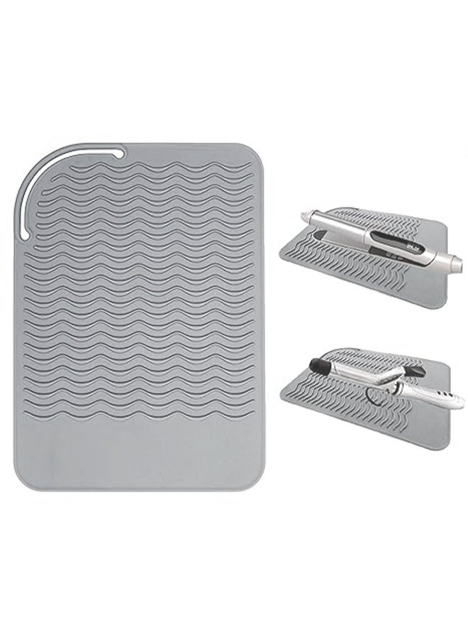 FY Straightener Insulation Pad Heat Resistant Silicone Mat for Electric Splint Automatic Curling Rod Curling Irons Hair Flat Irons Travel Hair Iron Silicone Mat Pouch Silicone Pad for Curling Iron Grey  - Image 1