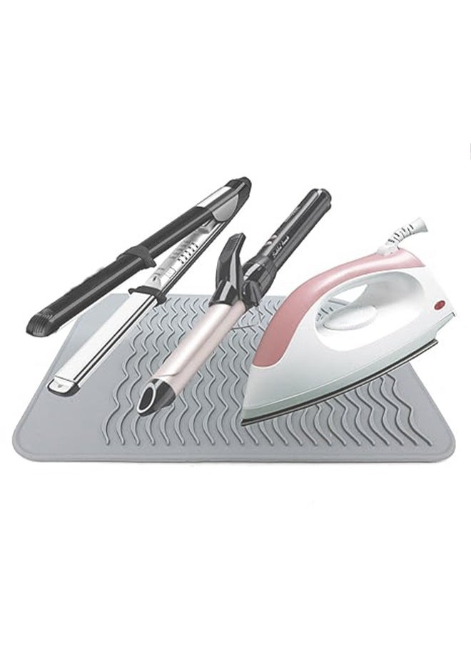 FY Straightener Insulation Pad Heat Resistant Silicone Mat for Electric Splint Automatic Curling Rod Curling Irons Hair Flat Irons Travel Hair Iron Silicone Mat Pouch Silicone Pad for Curling Iron Grey  - Image 3