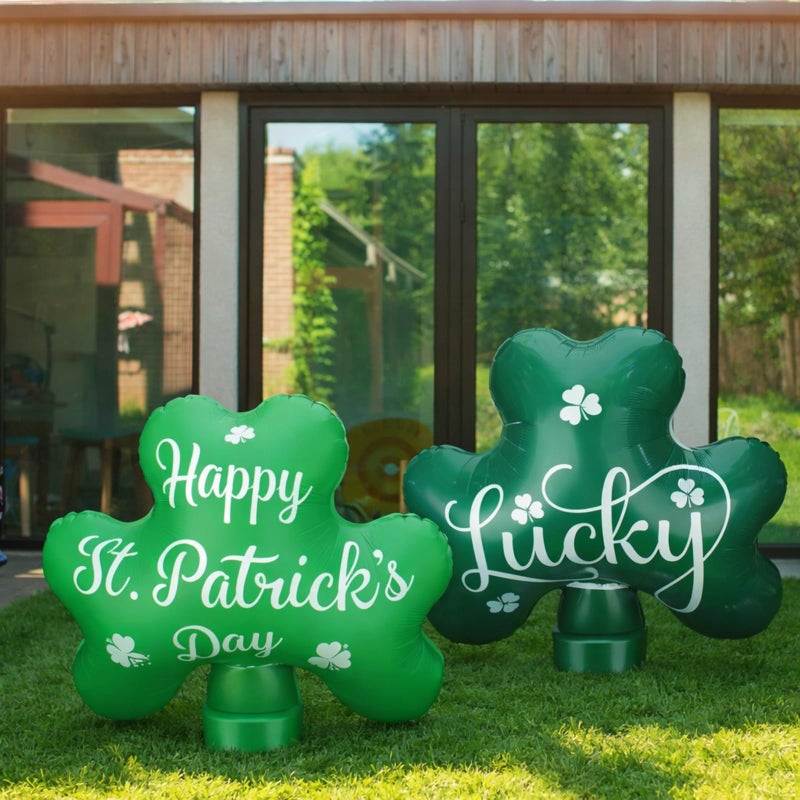 Jetec 2 Pcs St Patricks Day Decorations Shamrock Blow up PVC Inflatable Decor Happy St Patricks Day Lucky Shamrock 236 x 256 in Waterproof for Yards Gardens Parties Holiday Decor - Image 2