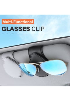 KASTWAVE Car Sun Visor Sunglasses Clip Organizer, 2 Pack Leather Eyeglasses Mount with Card Holder, Sleek Black & Gray Vehicle Accessories  - Image 2