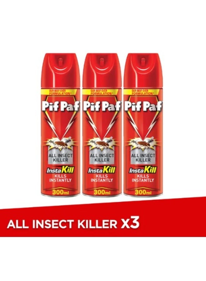 Pif Paf All Kills Cockroaches, Ants, Flies And Mosquitoes Killer Spray Multicolour 3x300ml - Image 1