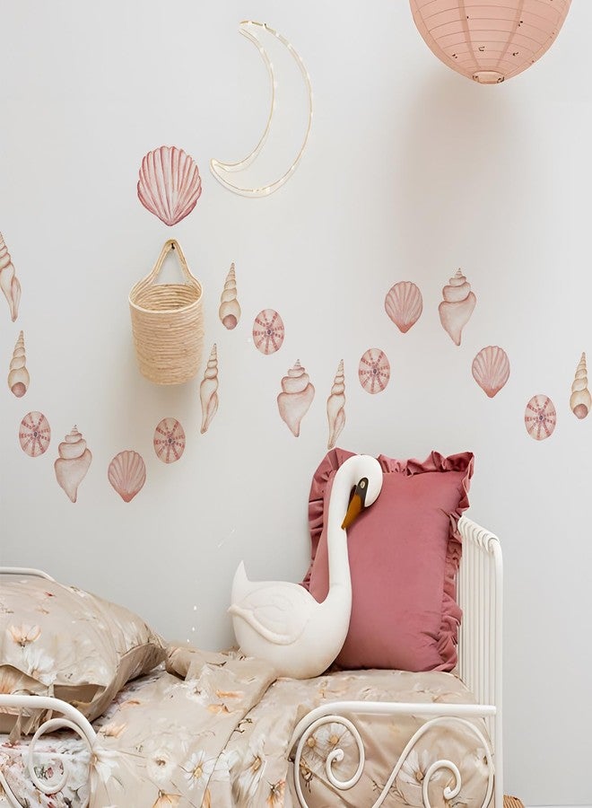 Alwayspon Watercolor Pink Orange Shell Art Wall Decals, Peel and Stick Wall Stickers for Living Nursery Room Bedroom Wall Decor - Image 3