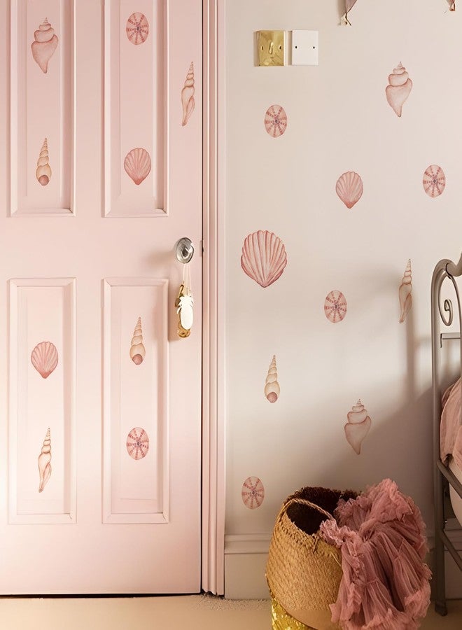 Alwayspon Watercolor Pink Orange Shell Art Wall Decals, Peel and Stick Wall Stickers for Living Nursery Room Bedroom Wall Decor - Image 2