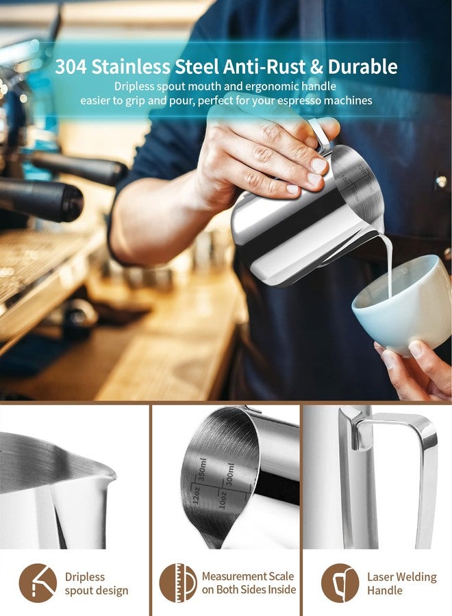 Gevi 4pcs Milk Frother Pitcher, 12oz/350ml Stainless Steel Jug, Powder Shaker with Lid, Cappuccino Latte Art Pen, Coffee Decorating Stencils - Image 3